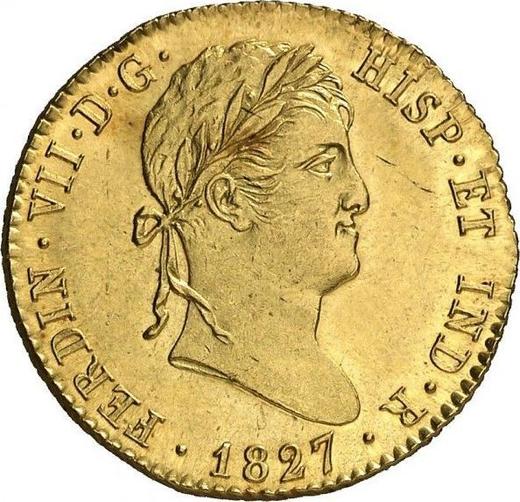 Anverso 2 escudos 1827 S JB - valor de la moneda de oro - España, Fernando VII