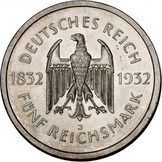Obverse 5 Reichsmark 1932 J "Goethe" - Silver Coin Value - Germany, Weimar Republic