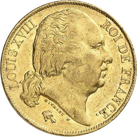 Obverse 20 Francs 1820 T "Type 1816-1824" - Gold Coin Value - France, Louis XVIII