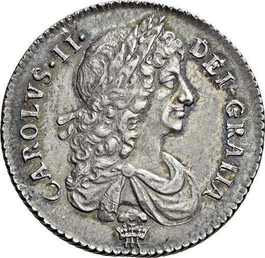 Anverso 1 chelín 1671 "Segundo busto de laureado" Plumas en ambos lados - valor de la moneda de plata - Gran Bretaña, Carlos II