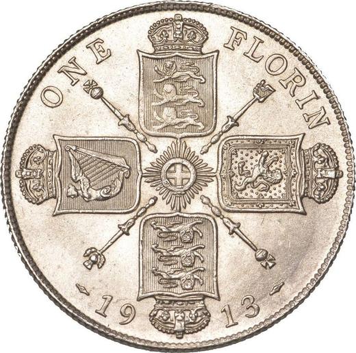 Реверс монеты - Флорин (2 шиллинга) 1913 года - цена серебряной монеты - Великобритания, Георг V