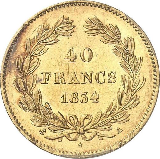 Reverse 40 Francs 1834 A "Type 1831-1839" - Gold Coin Value - France, Louis Philippe I