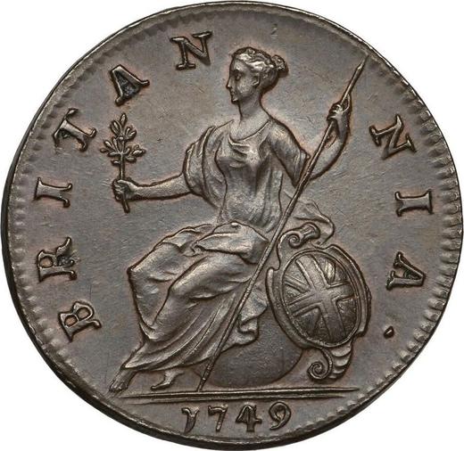 Reverso Medio Penique 1749 "Retrato de la vejez" - valor de la moneda  - Gran Bretaña, Jorge II