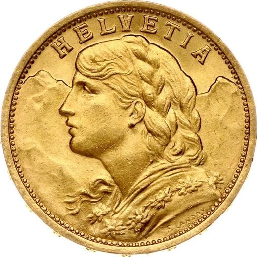 Anverso 20 francos 1910 B "Vreneli" - valor de la moneda de oro - Suiza, Confederación