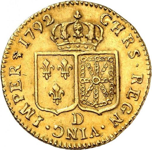 Reverso Louis d'Or 1792 D "Tipo 1785-1792" - valor de la moneda de oro - Francia, Luis XVI