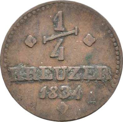 Reverso 1/4 kreuzer 1834 - valor de la moneda  - Hesse-Cassel, Guillermo II