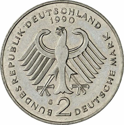 Revers 2 Mark 1990 G "Franz Josef Strauß" - Münze Wert - Deutschland, BRD