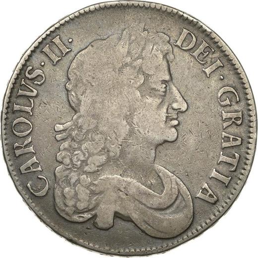Awers monety - 1 korona 1677 "Trzeci popiersie z wieniec laurowy" - cena srebrnej monety - Wielka Brytania, Karol II