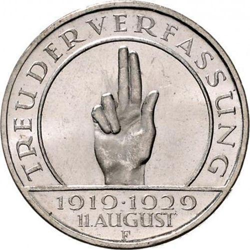 Reverso 3 Reichsmarks 1929 F "Constitución" - valor de la moneda de plata - Alemania, República de Weimar