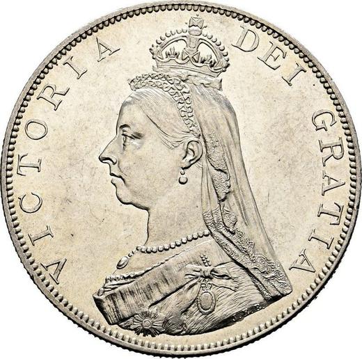 Awers monety - 2 floreny 1887 JEB "Portret jubileuszowy" Arabska "1" w dacie - cena srebrnej monety - Wielka Brytania, Wiktoria