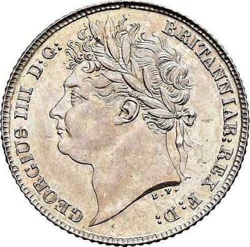 Аверс монеты - 6 пенсов 1825 года BP - цена серебряной монеты - Великобритания, Георг IV