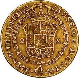 Reverse 2 Escudos 1777 MJ - Gold Coin Value - Peru, Charles III