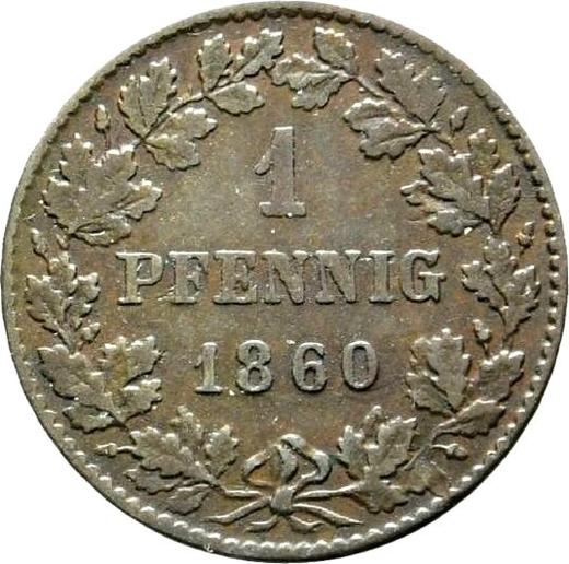 Реверс монеты - 1 пфенниг 1860 года - цена  монеты - Нассау, Адольф