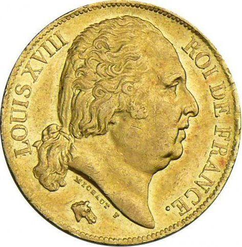 Obverse 20 Francs 1819 W "Type 1816-1824" - Gold Coin Value - France, Louis XVIII