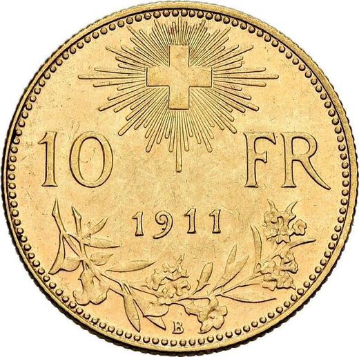 Реверс монеты - 10 франков 1911 года B "Вренели" - цена золотой монеты - Швейцария, Конфедерация