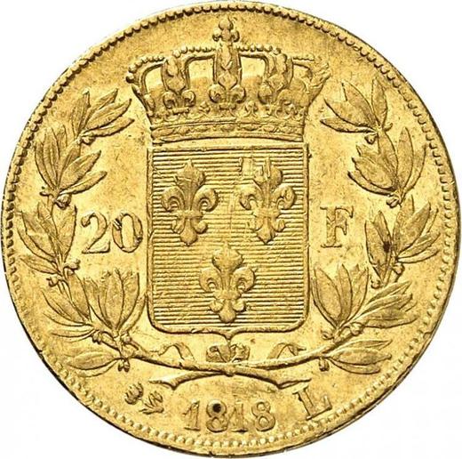 Reverse 20 Francs 1818 L "Type 1816-1824" - Gold Coin Value - France, Louis XVIII