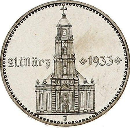 Anverso 2 Reichsmarks 1934 J "Iglesia de guarnición (con fecha)" - valor de la moneda de plata - Alemania, Alemania nazi