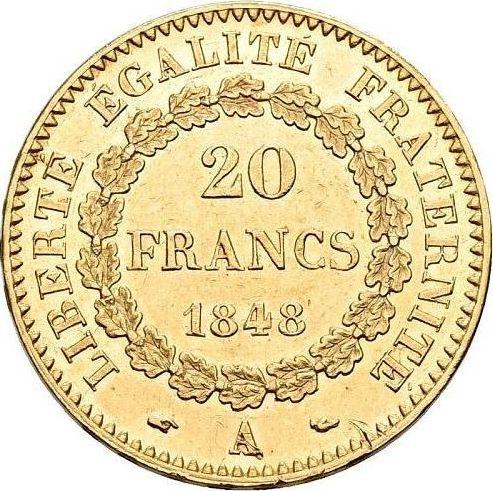 Rewers monety - 20 franków 1848 A "Typ 1848-1849" - cena złotej monety - Francja, II Republika