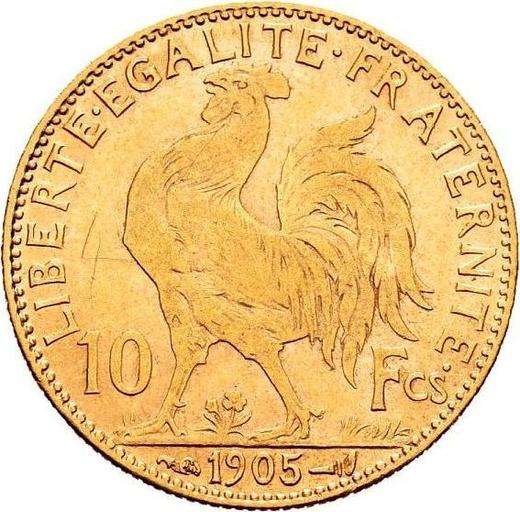 Reverso 10 francos 1905 "Tipo 1899-1914" - valor de la moneda de oro - Francia, Tercera República