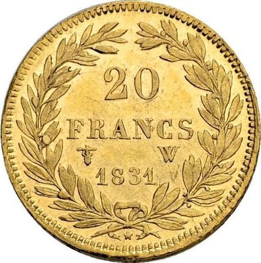 Reverse 20 Francs 1831 W "Impressed edge" - Gold Coin Value - France, Louis Philippe I
