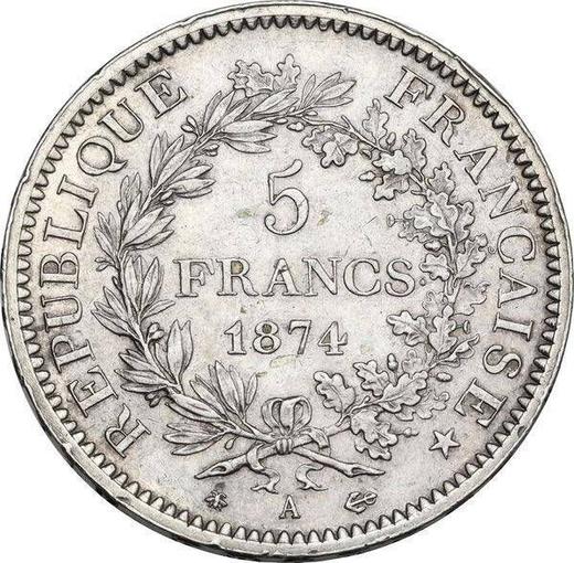 Reverso 5 francos 1874 A "Hércules" - valor de la moneda de plata - Francia, Tercera República