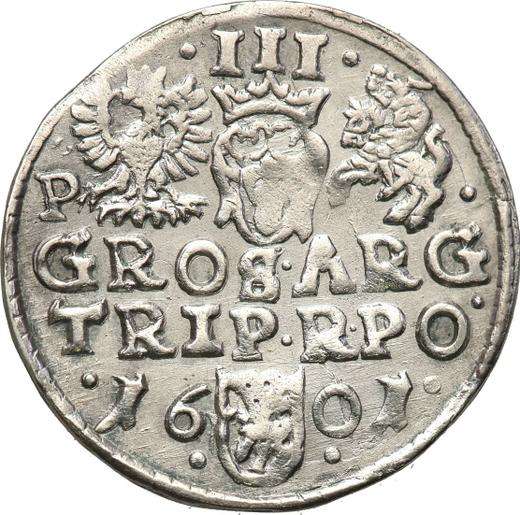 Reverse 3 Groszy (Trojak) 1601 P "Poznań Mint" "P" at eagle - Silver Coin Value - Poland, Sigismund III Vasa