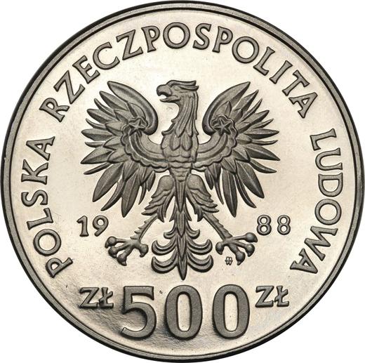 Obverse Pattern 500 Zlotych 1988 MW ET "XIV World Cup FIFA - Italy 1990" Nickel - Coin Value - Poland, Peoples Republic