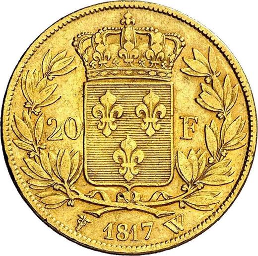 Reverse 20 Francs 1817 W "Type 1816-1824" Lille - Gold Coin Value - France, Louis XVIII