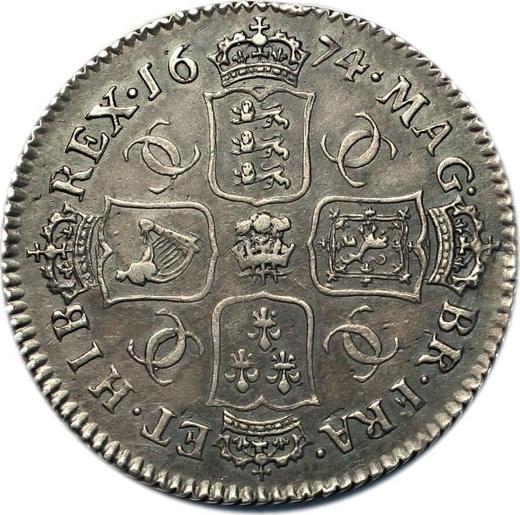 Реверс монеты - 1 шиллинг 1674 года "Второй тип" Перья на обеих сторонах - цена серебряной монеты - Великобритания, Карл II