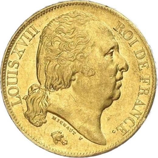 Anverso 20 francos 1819 Q "Tipo 1816-1824" - valor de la moneda de oro - Francia, Luis XVII
