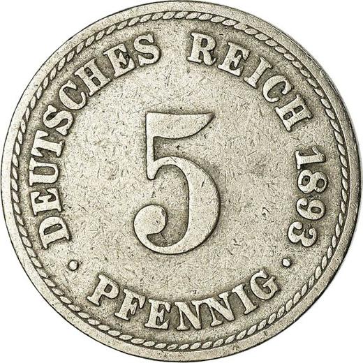 Obverse 5 Pfennig 1893 A "Type 1890-1915" - Coin Value - Germany, German Empire