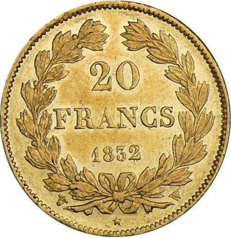 Reverse 20 Francs 1832 W "Type 1832-1848" - Gold Coin Value - France, Louis Philippe I