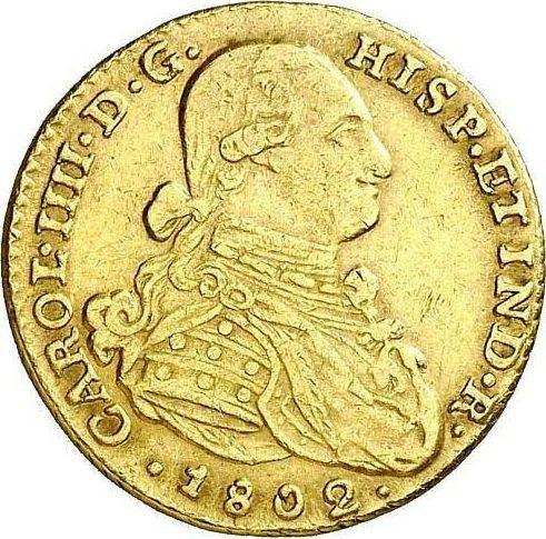 Obverse 2 Escudos 1802 NR JJ - Gold Coin Value - Colombia, Charles IV