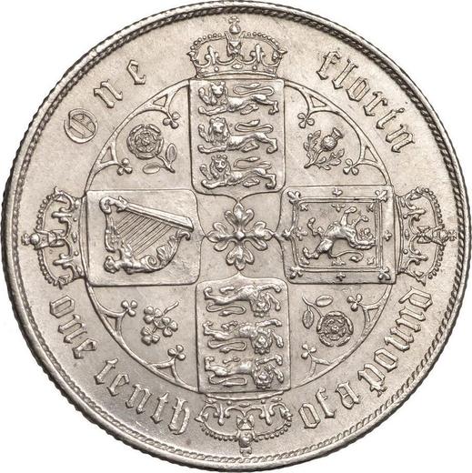 Reverso Florín (2 chelines) 1871 WW "Gótica" - valor de la moneda de plata - Gran Bretaña, Victoria