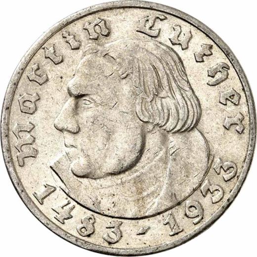 Obverse 5 Reichsmark 1933 J "Martin Luther" - Silver Coin Value - Germany, Third Reich