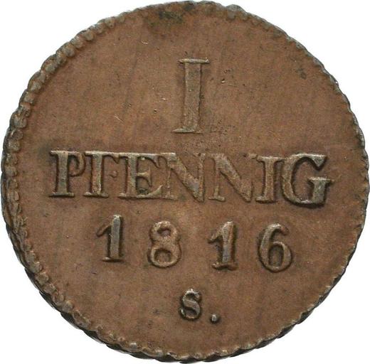 Reverse 1 Pfennig 1816 S -  Coin Value - Saxony-Albertine, Frederick Augustus I