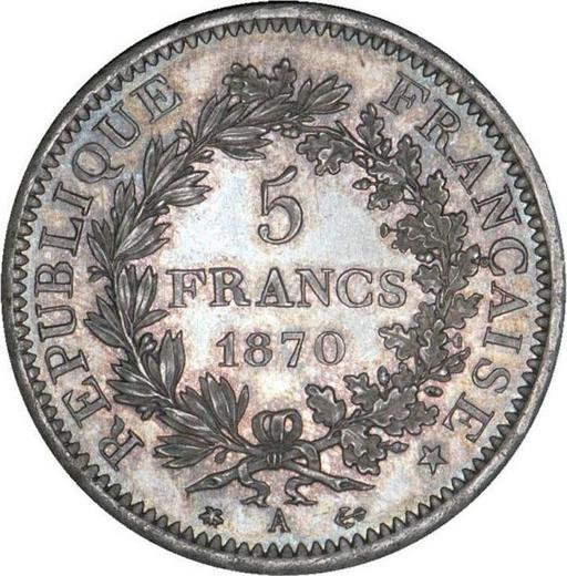 Reverso 5 francos 1870 A "Hércules" - valor de la moneda de plata - Francia, Tercera República