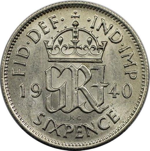 Реверс монеты - 6 пенсов 1940 года - цена серебряной монеты - Великобритания, Георг VI