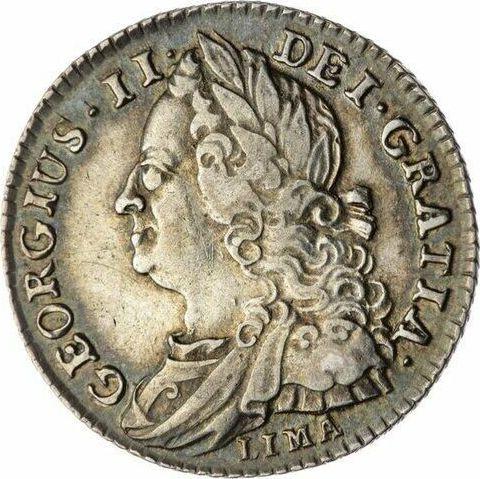 Obverse Sixpence 1745 LIMA "Old Head" Angles plain - Silver Coin Value - United Kingdom, George II