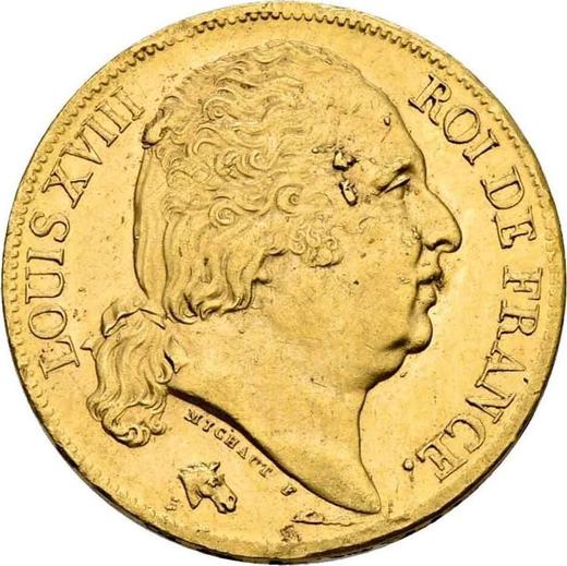 Anverso 20 francos 1819 A "Tipo 1816-1824" - valor de la moneda de oro - Francia, Luis XVII