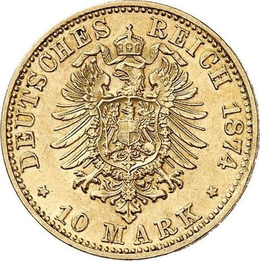 Reverso 10 marcos 1874 E "Sajonia" - valor de la moneda de oro - Alemania, Imperio alemán