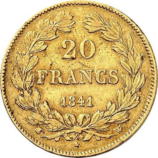 Reverse 20 Francs 1841 W "Type 1832-1848" - Gold Coin Value - France, Louis Philippe I
