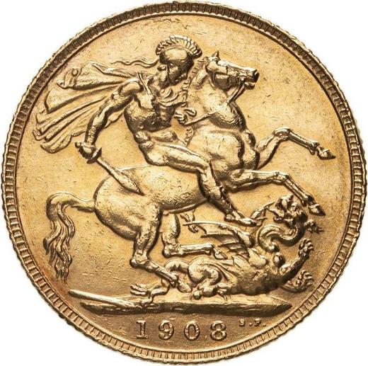 Реверс монеты - Соверен 1908 года - цена золотой монеты - Великобритания, Эдуард VII