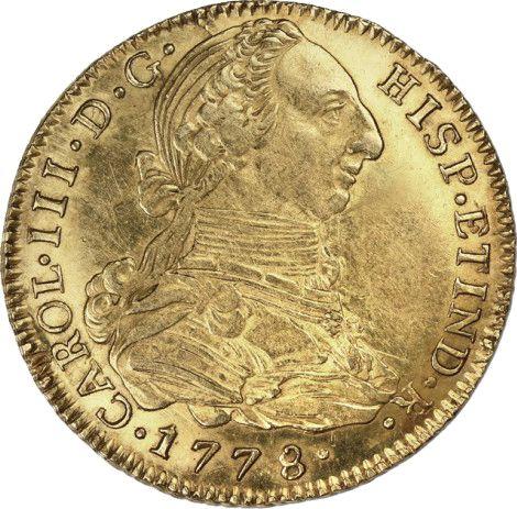 Anverso 4 escudos 1778 PTS PR - valor de la moneda de oro - Bolivia, Carlos III