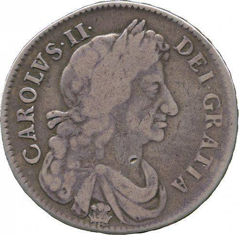 Obverse Halfcrown 1673 "Fourth laureate bust" Plume below bust only - Silver Coin Value - United Kingdom, Charles II