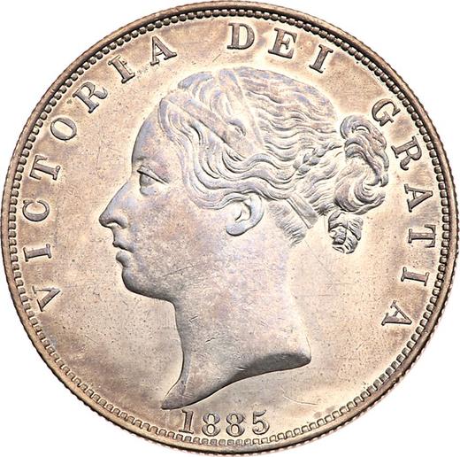 Аверс монеты - 1/2 кроны (Полукрона) 1885 года - цена серебряной монеты - Великобритания, Виктория