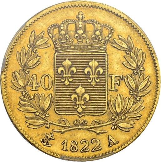 Rewers monety - 40 franków 1822 A "Typ 1816-1824" - cena złotej monety - Francja, Ludwik XVIII