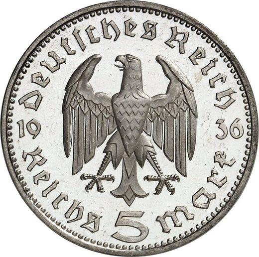 Reverse 5 Reichsmark 1936 F "Hindenburg" - Silver Coin Value - Germany, Third Reich