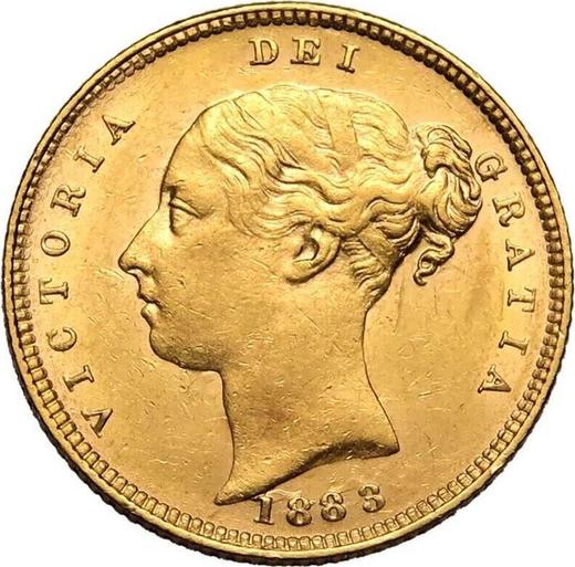 Аверс монеты - 1/2 соверена 1883 года - цена золотой монеты - Великобритания, Виктория