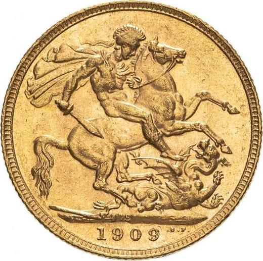 Реверс монеты - Соверен 1909 года S - цена золотой монеты - Австралия, Эдуард VII